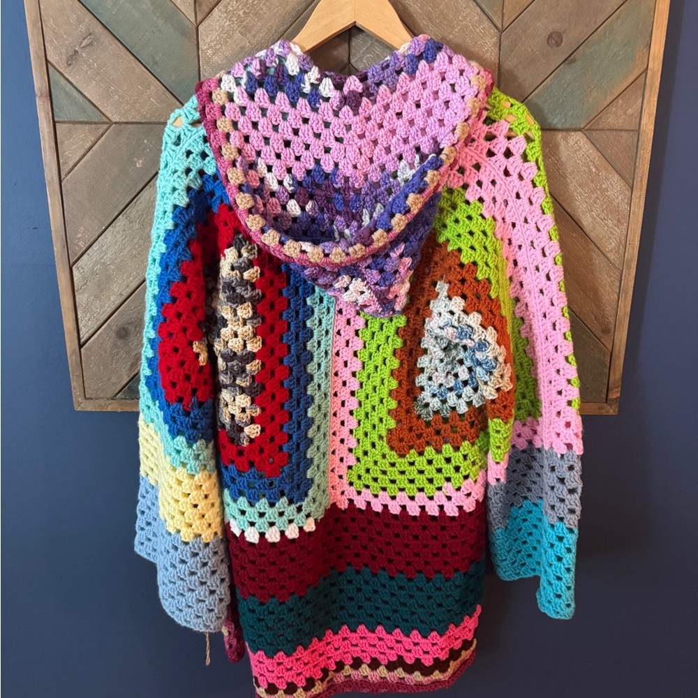 Handmade Multicolor Crochet Cardigan - Vintage Granny Square Style - Picture 2 of 2